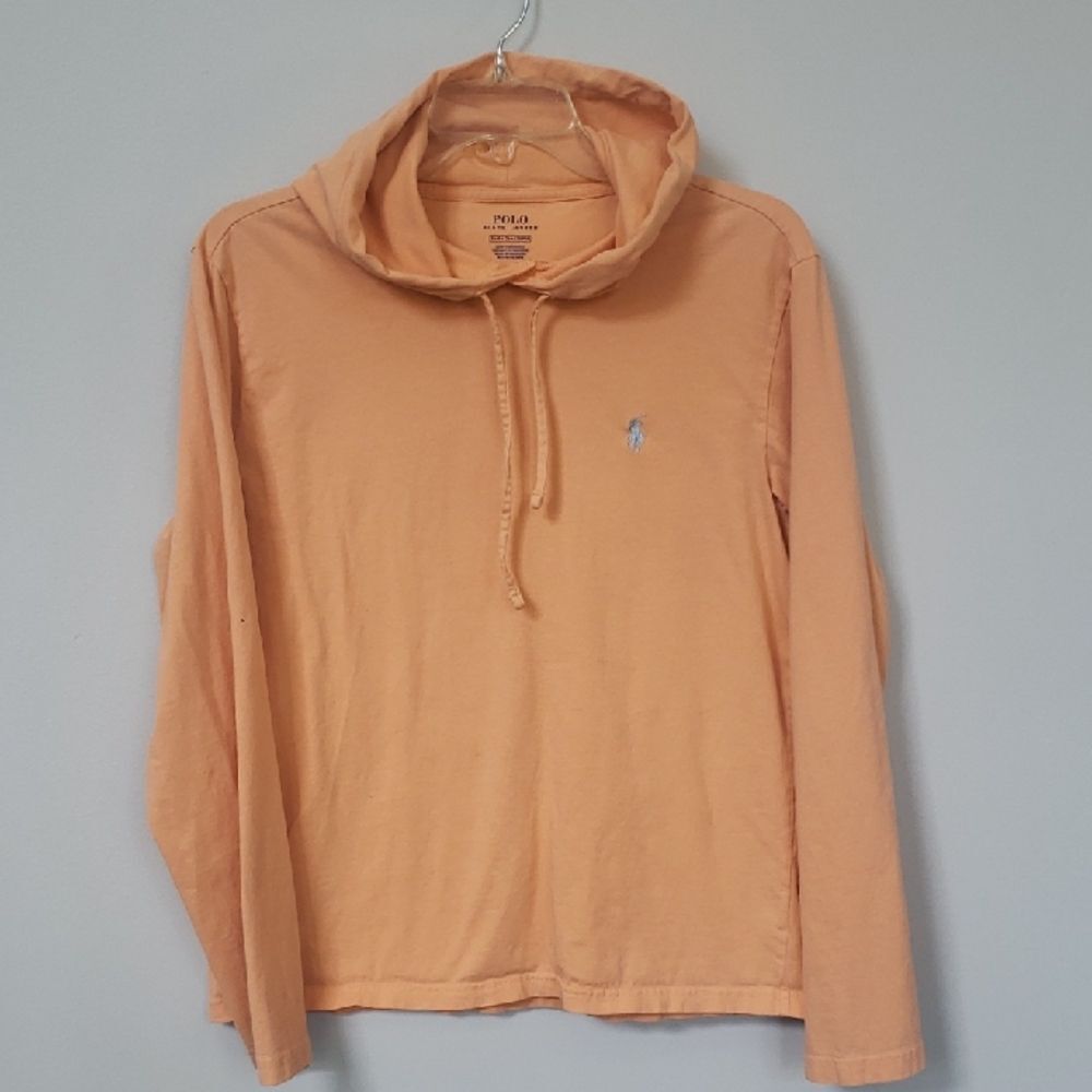Polo by Ralph Lauren Mens S Orange Hoodie Tee Shirt Blue Pony Casual Sporty TS12
